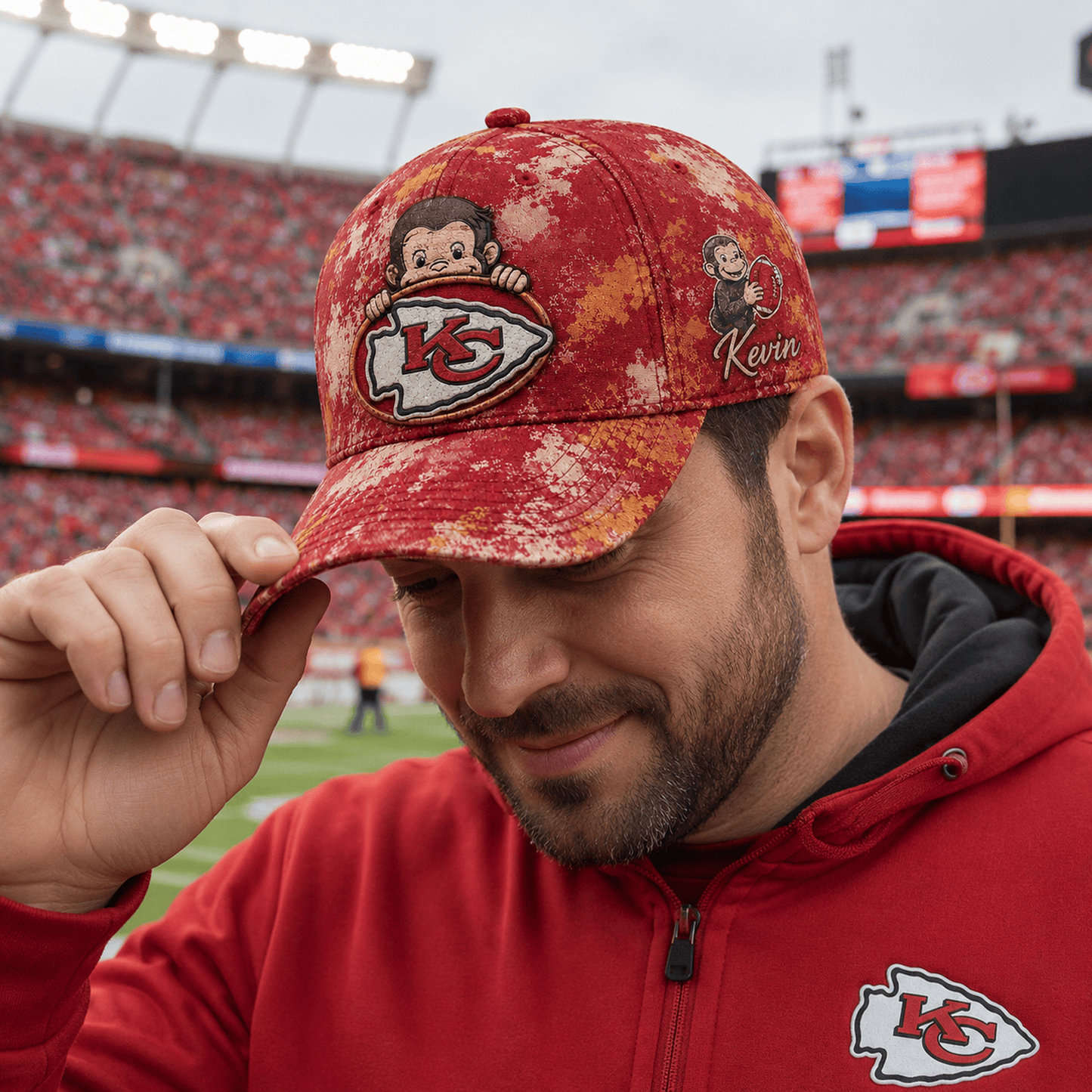 Premium NFL x KCC Curious George Custom Name Classic Cap For Passionate Game Day Fans