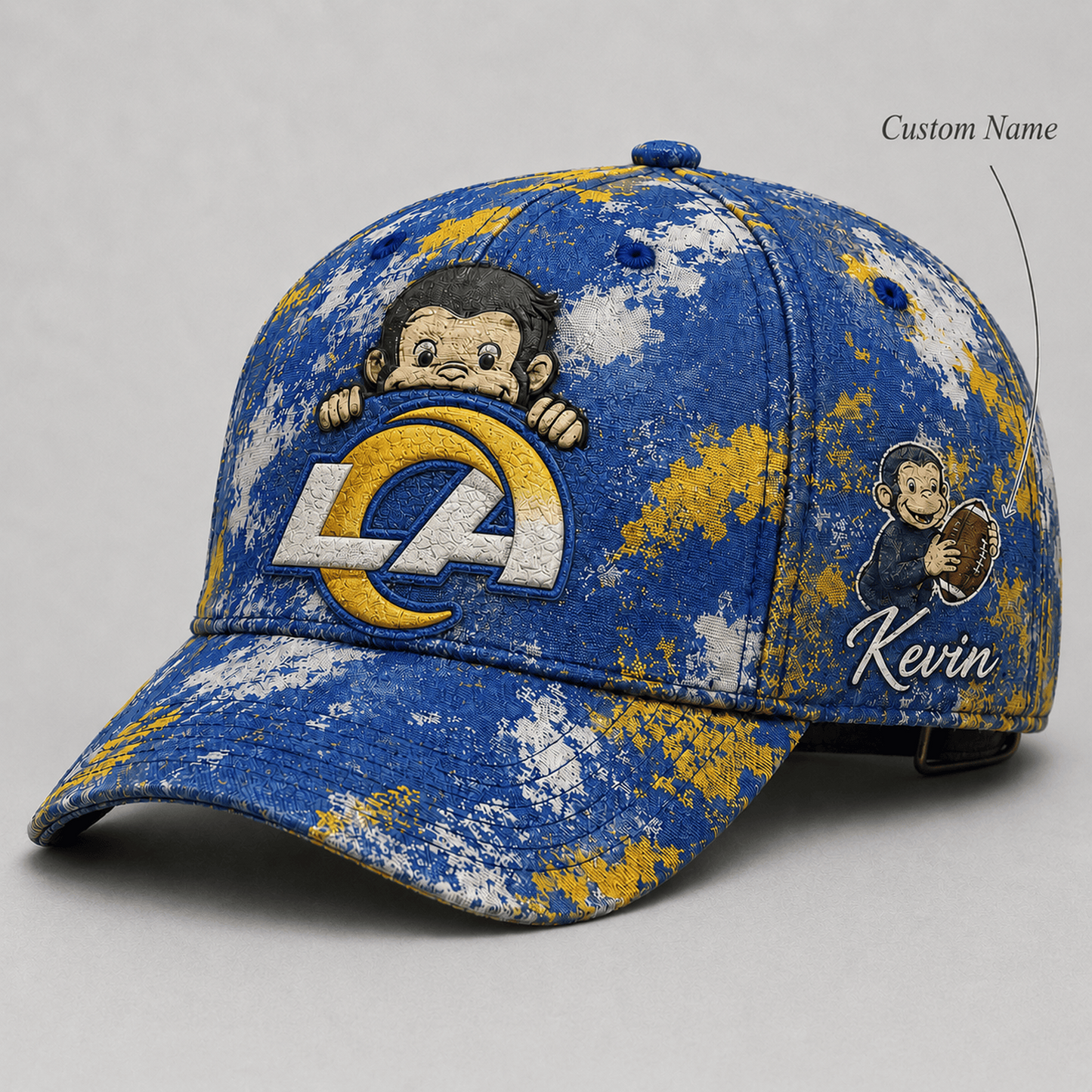 Premium NFL x LAR Curious George Custom Name Classic Cap For Passionate Game Day Fans