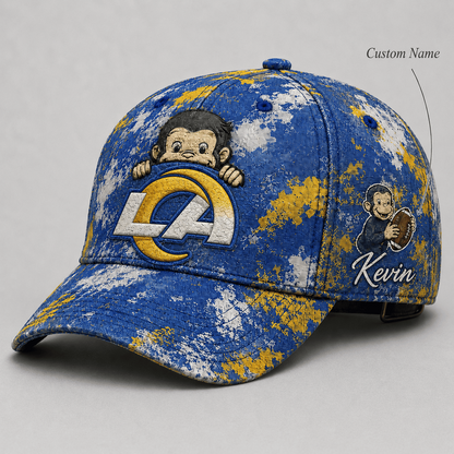 Premium NFL x LAR Curious George Custom Name Classic Cap For Passionate Game Day Fans