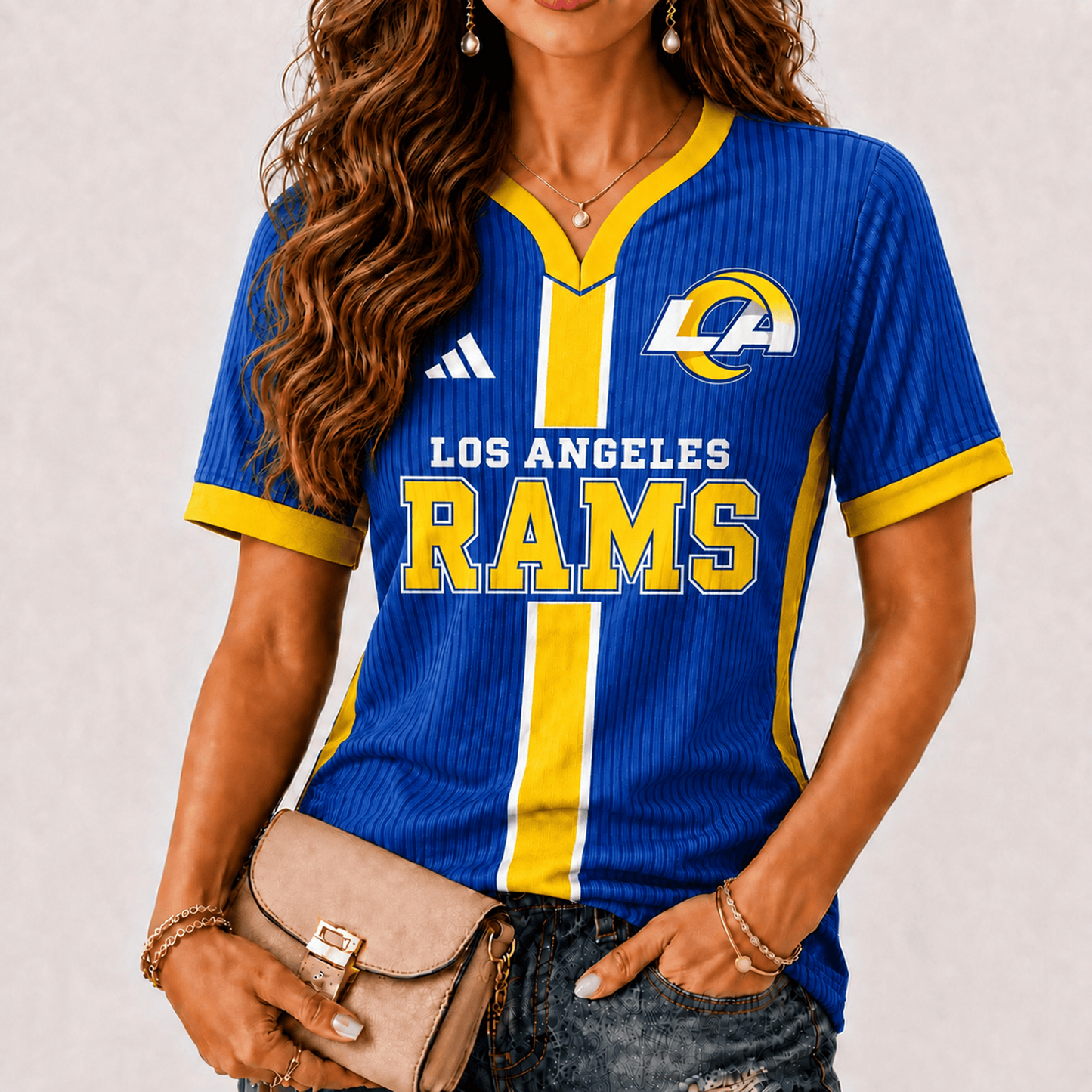 Premium NFL x LAR Game Day Women V-Neck Short Sleeve
