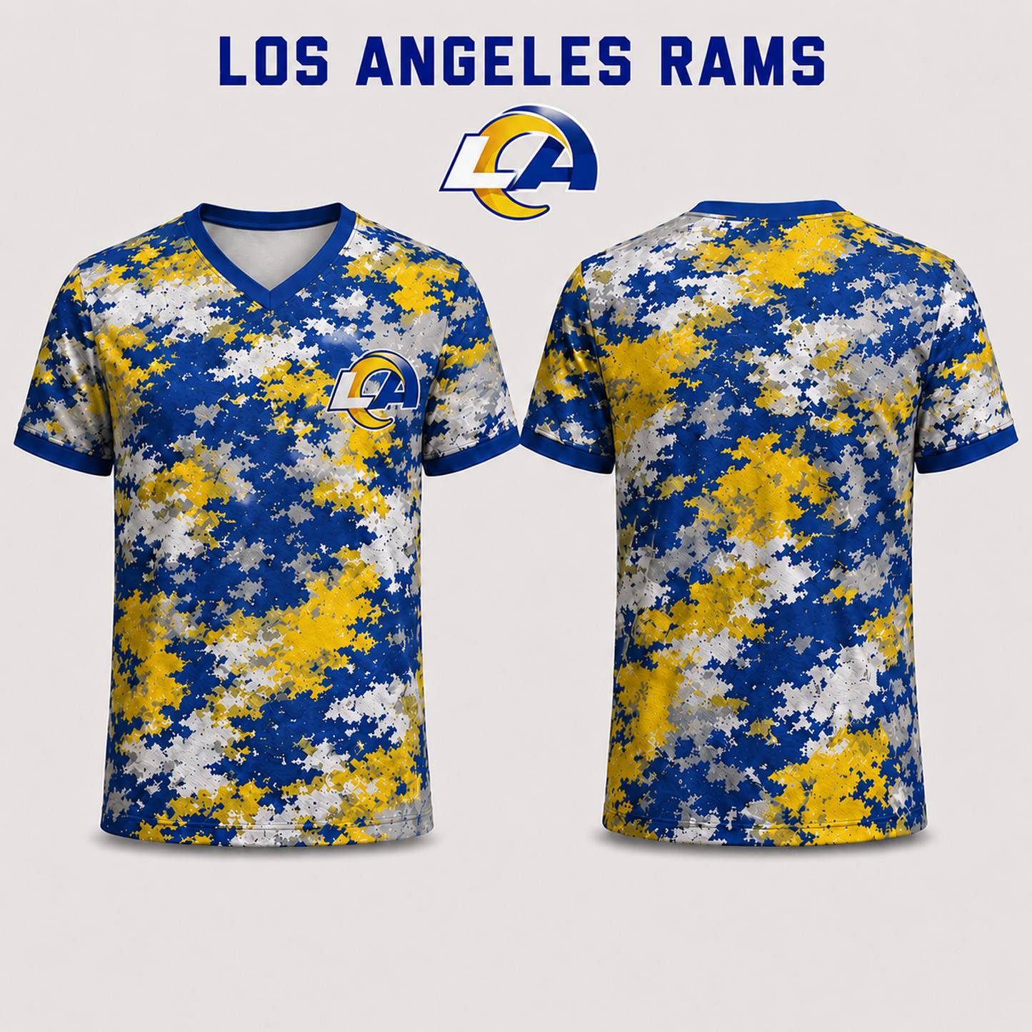 Premium NFL x LAR V-Neck Camo T-Shirt For Fans Loving Digital Camouflage