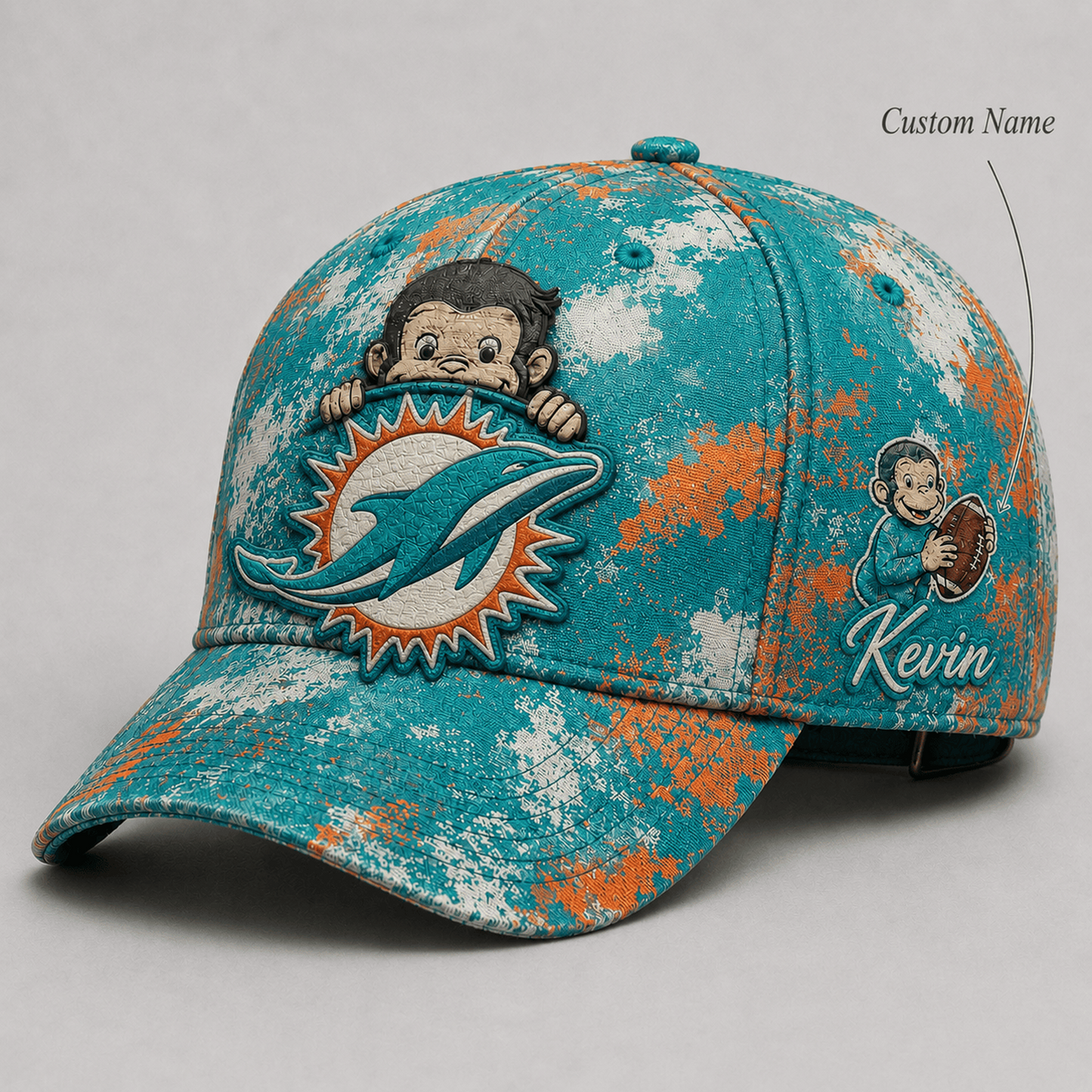 Premium NFL x MIA Curious George Custom Name Classic Cap For Passionate Game Day Fans