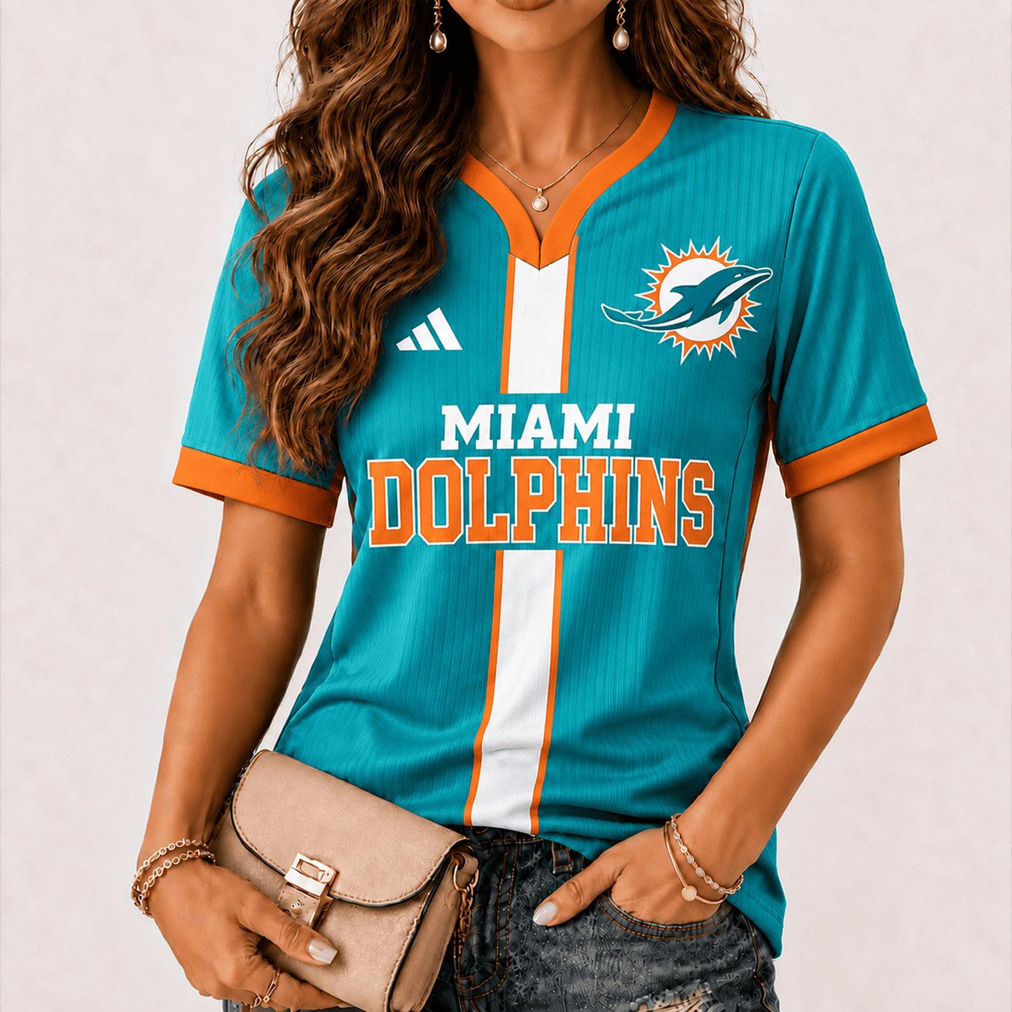 Premium NFL x MIA Game Day Women V-Neck Short Sleeve