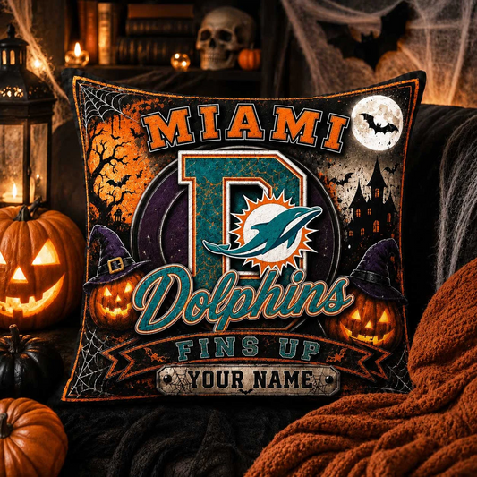 Premium NFL x MIA Spooky Season Fan Personalized Pillow