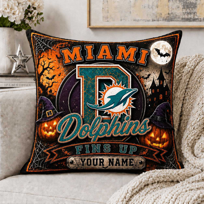 Premium NFL x MIA Spooky Season Fan Personalized Pillow