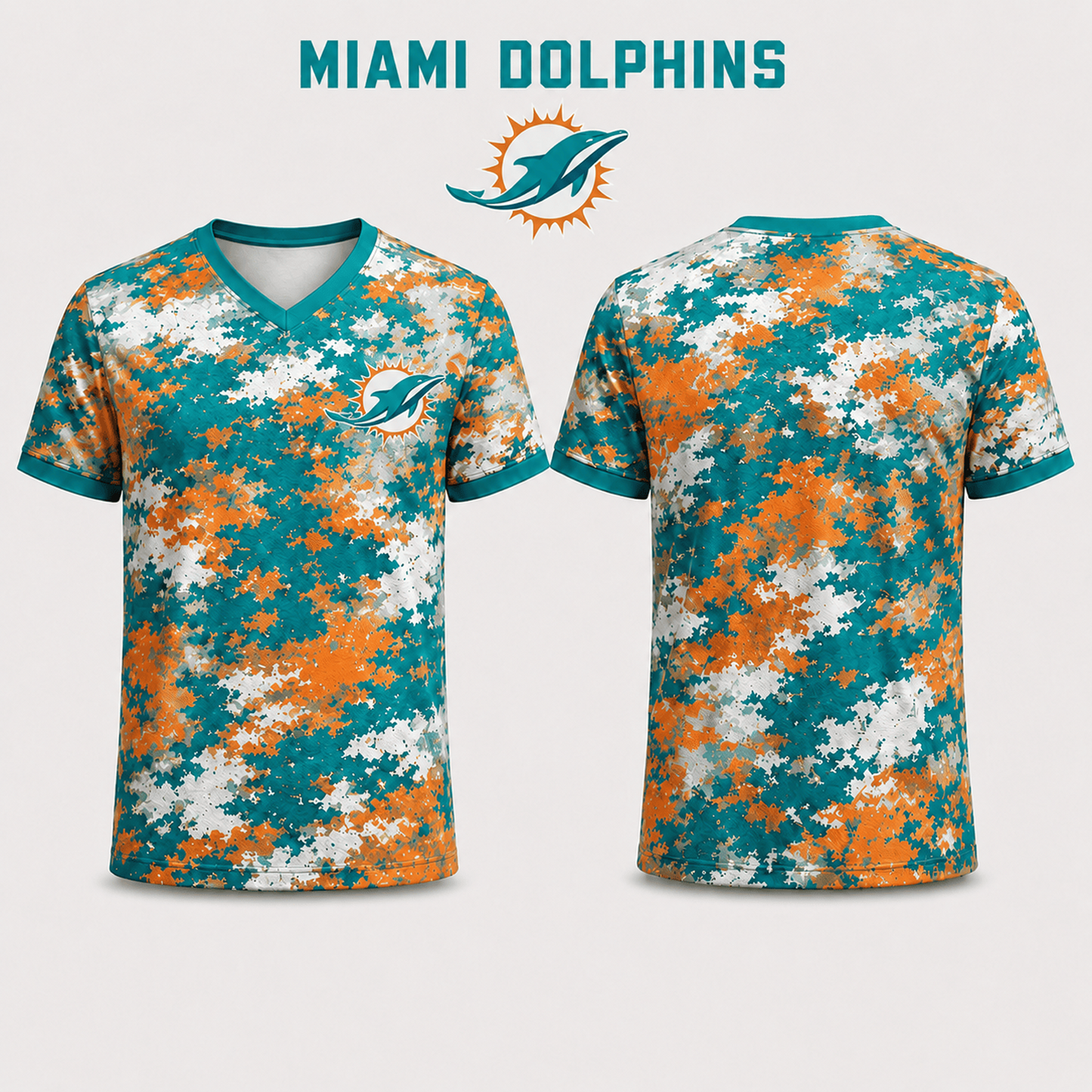 Premium NFL x MIA V-Neck Camo T-Shirt For Fans Loving Digital Camouflage