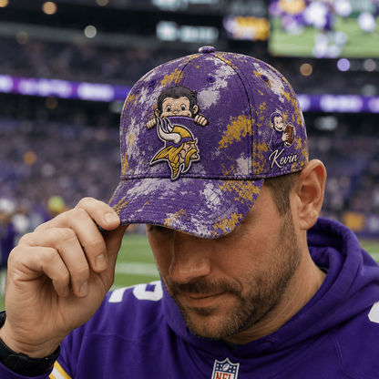 Premium NFL x MIN Curious George Custom Name Classic Cap For Passionate Game Day Fans