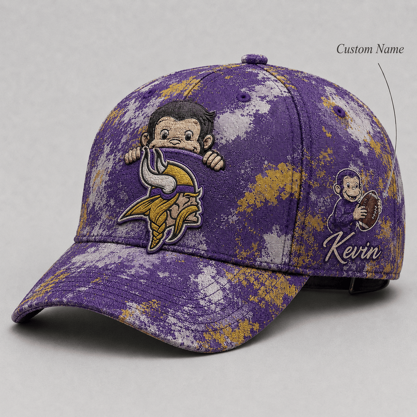 Premium NFL x MIN Curious George Custom Name Classic Cap For Passionate Game Day Fans