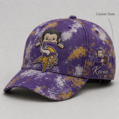 Premium NFL x MIN Curious George Custom Name Classic Cap For Passionate Game Day Fans