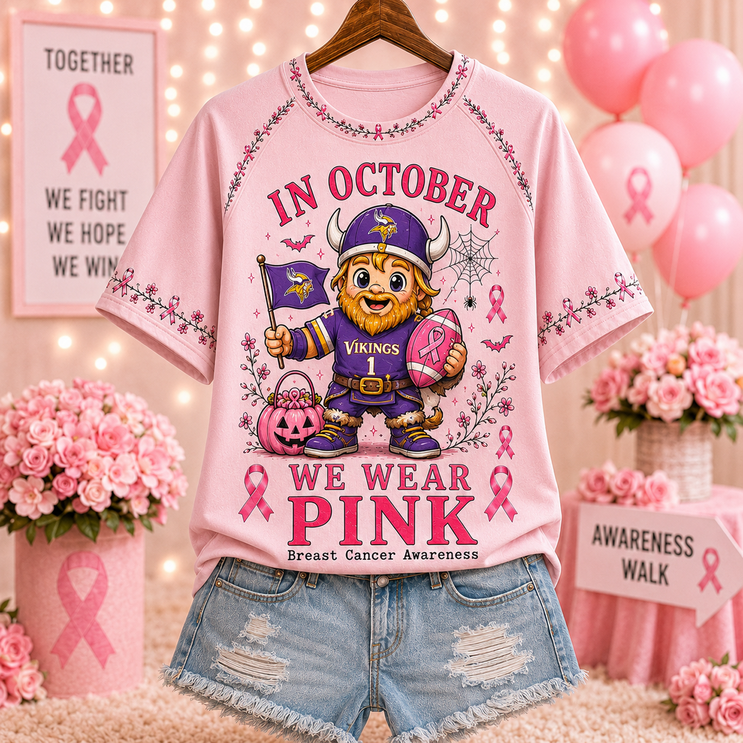 Premium NFL x MIN In October We Wear Pink V-neck
