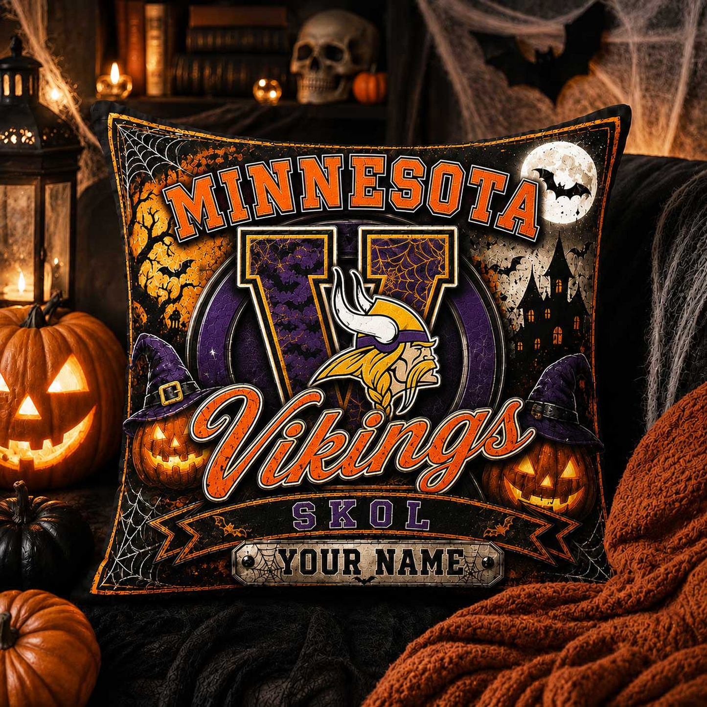 Premium NFL x MIN Spooky Season Fan Personalized Pillow