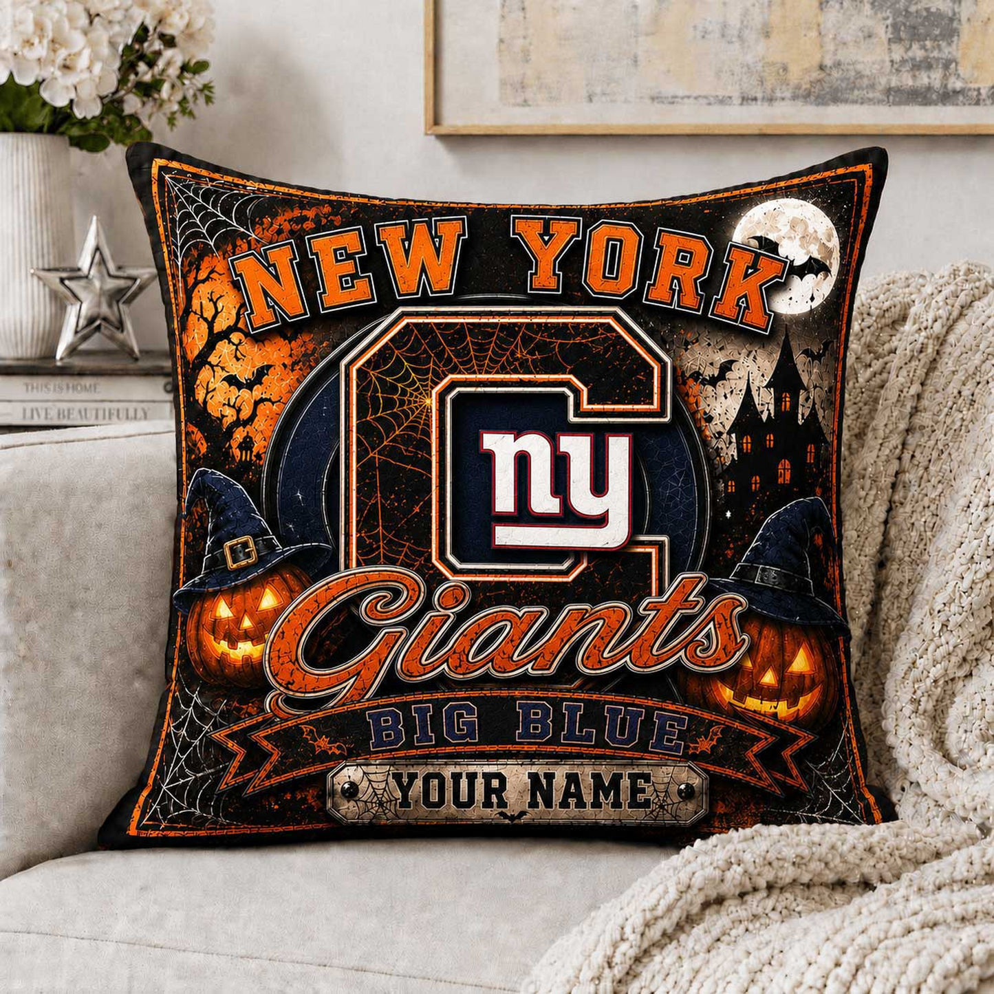 Premium NFL x NYG Spooky Season Fan Personalized Pillow