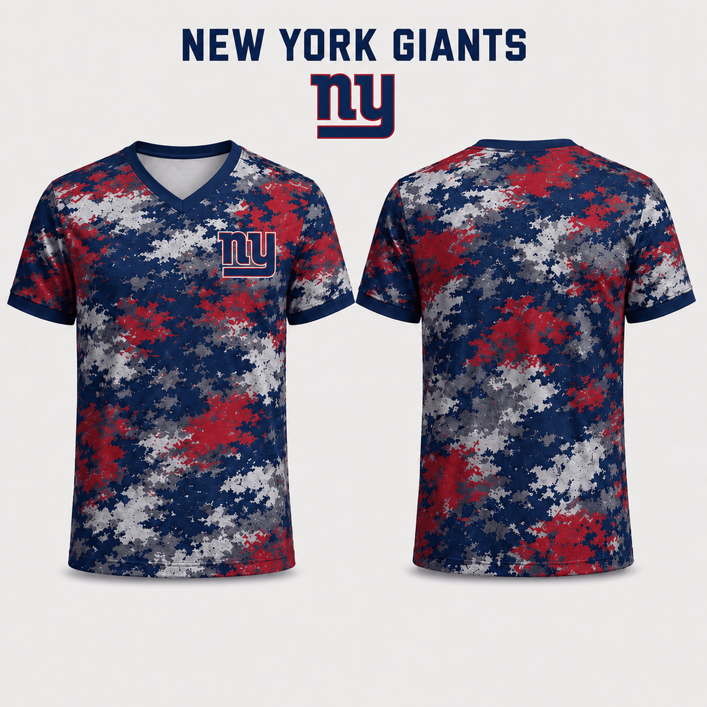 Premium NFL x NYG V-Neck Camo T-Shirt For Fans Loving Digital Camouflage