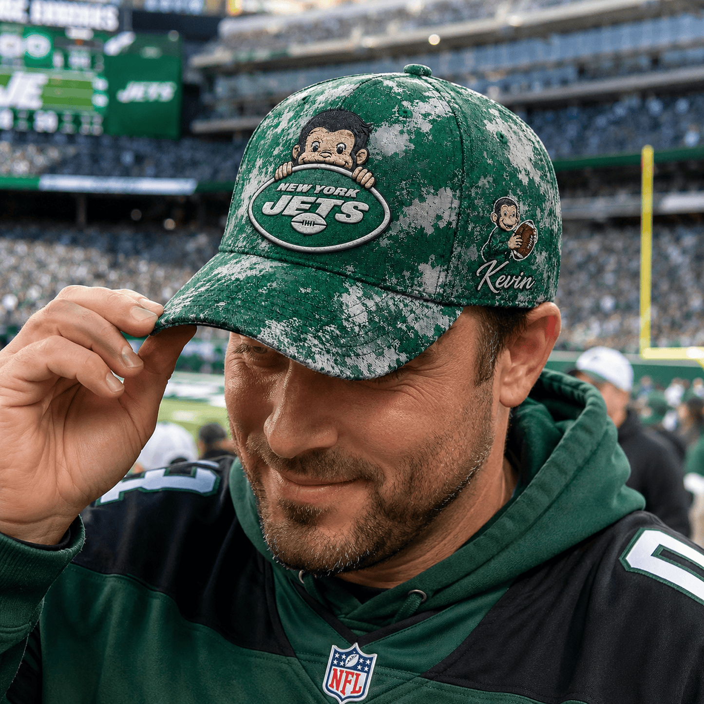 Premium NFL x NYJ Curious George Custom Name Classic Cap For Passionate Game Day Fans