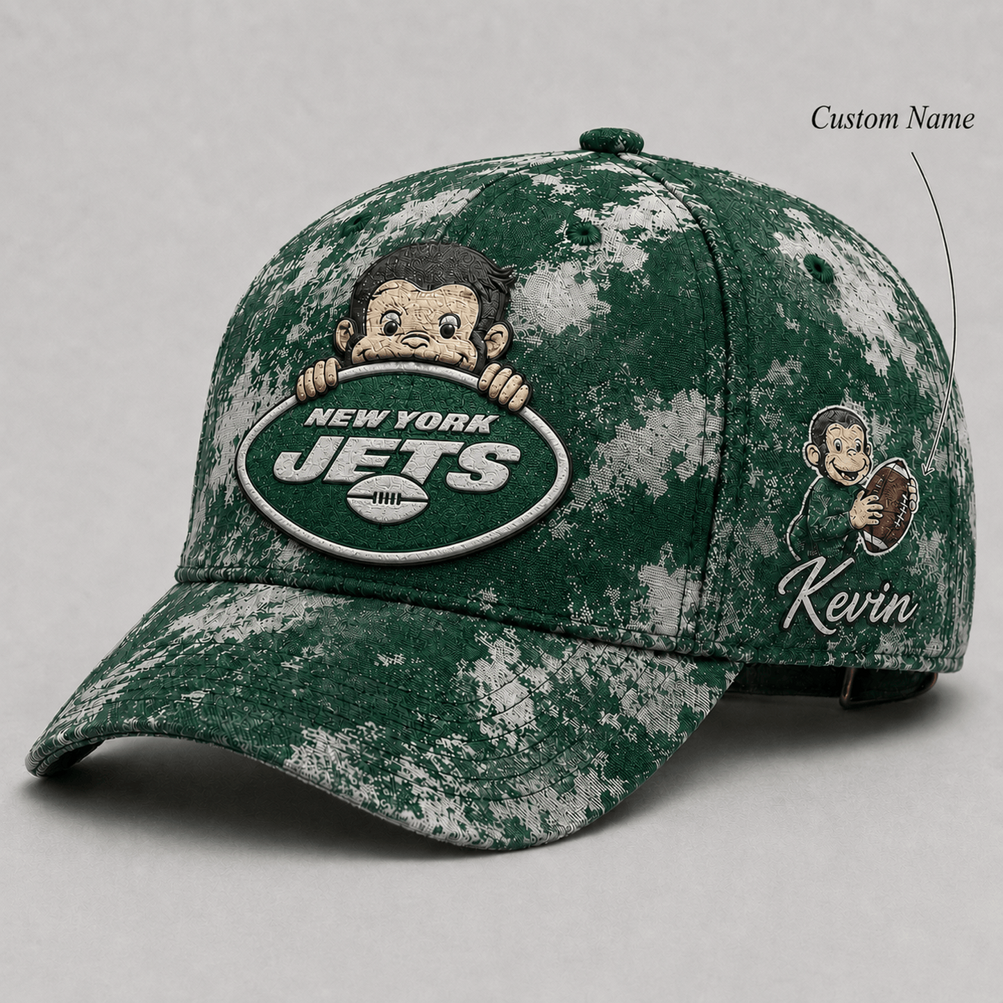 Premium NFL x NYJ Curious George Custom Name Classic Cap For Passionate Game Day Fans