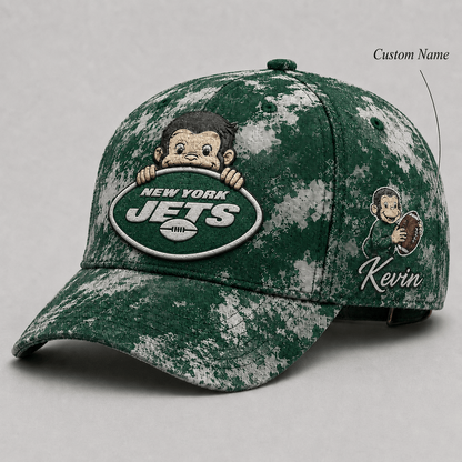 Premium NFL x NYJ Curious George Custom Name Classic Cap For Passionate Game Day Fans