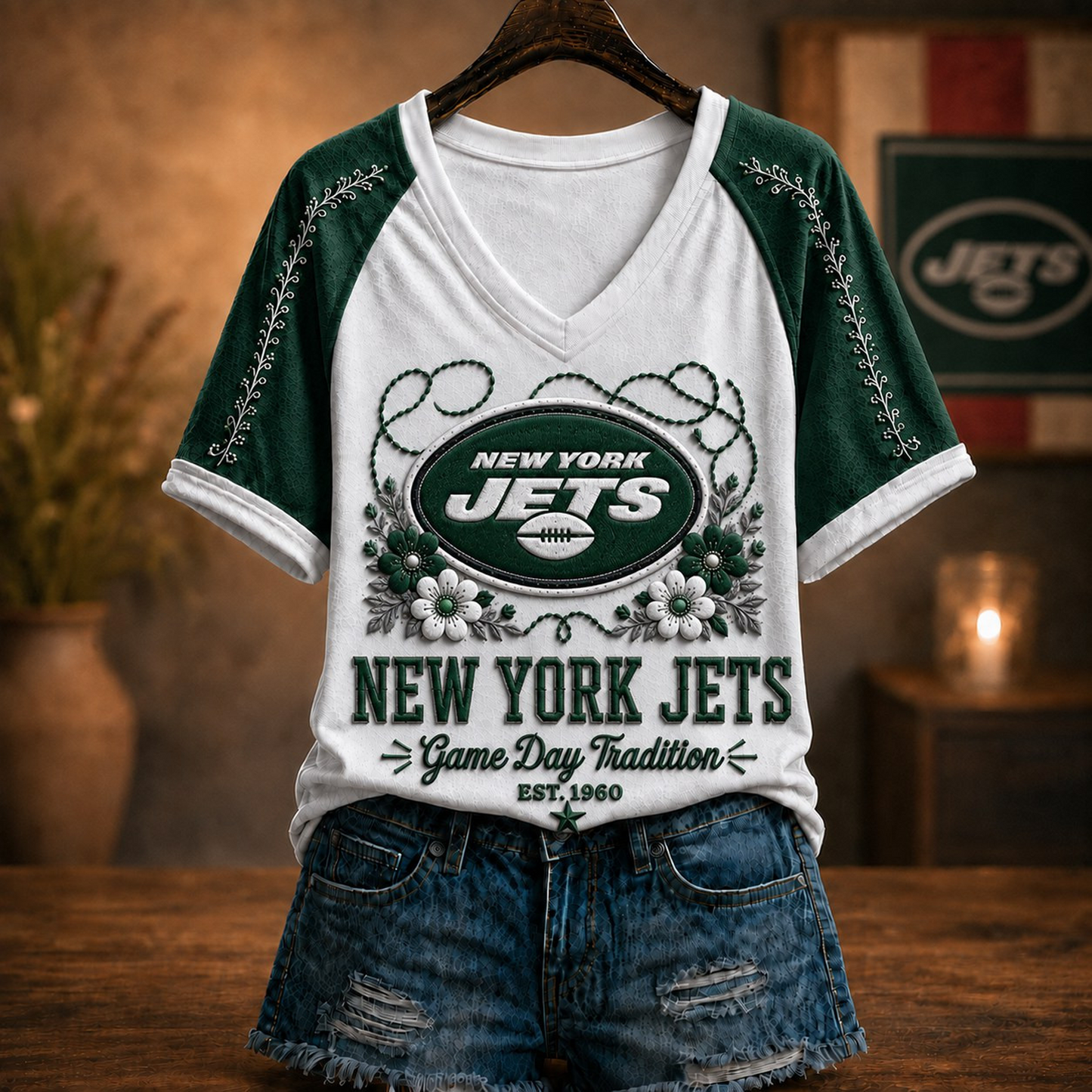 Premium NFL x NYJ Raglan T-Shirt V-Neck