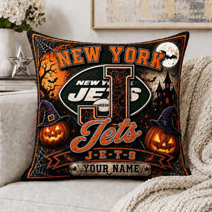 Premium NFL x NYJ Spooky Season Fan Personalized Pillow