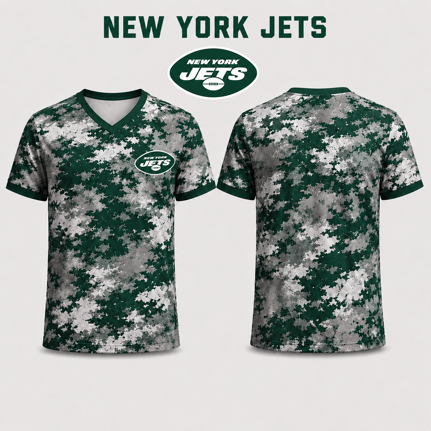 Premium NFL x NYJ V-Neck Camo T-Shirt For Fans Loving Digital Camouflage
