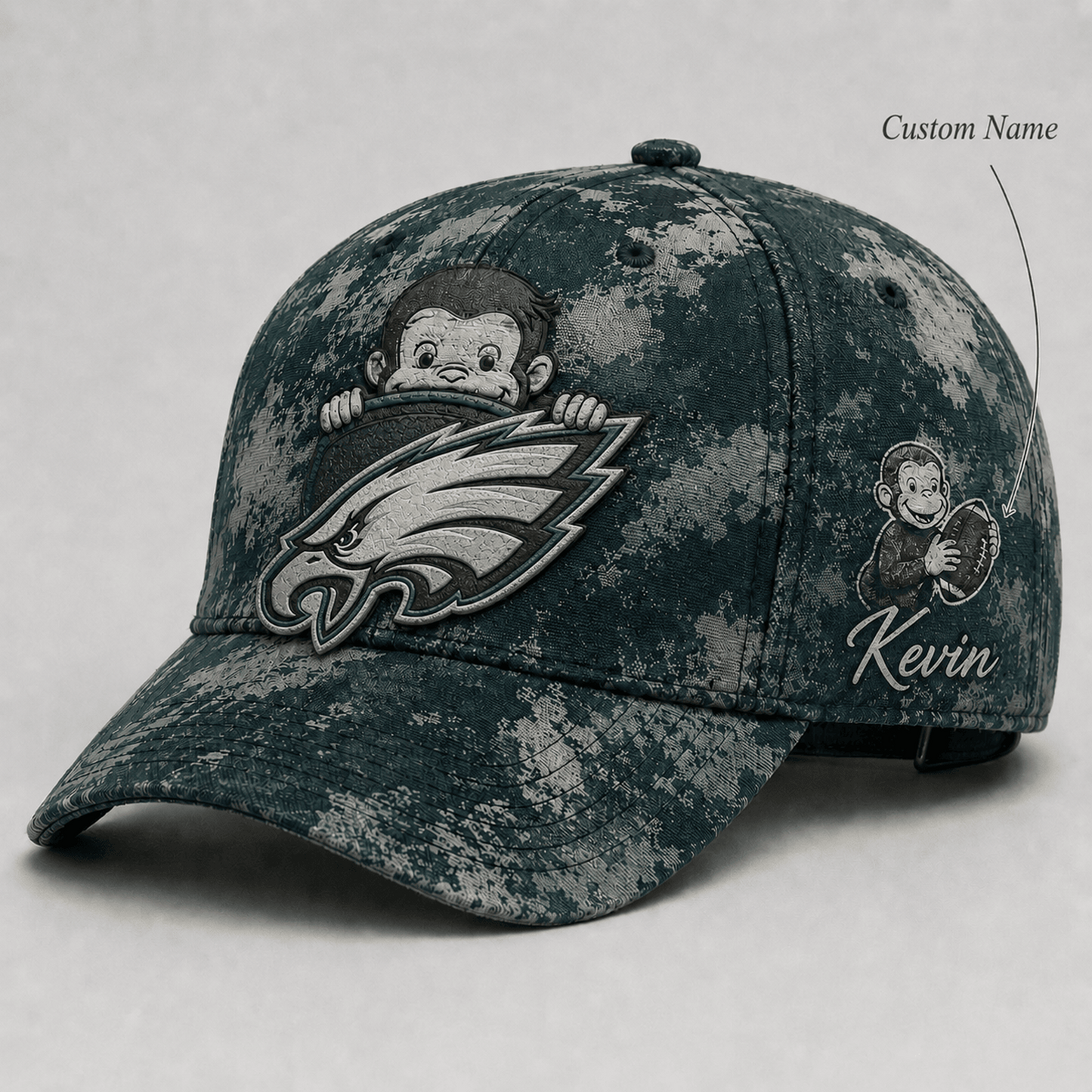 Premium NFL x PHI Curious George Custom Name Classic Cap For Passionate Game Day Fans
