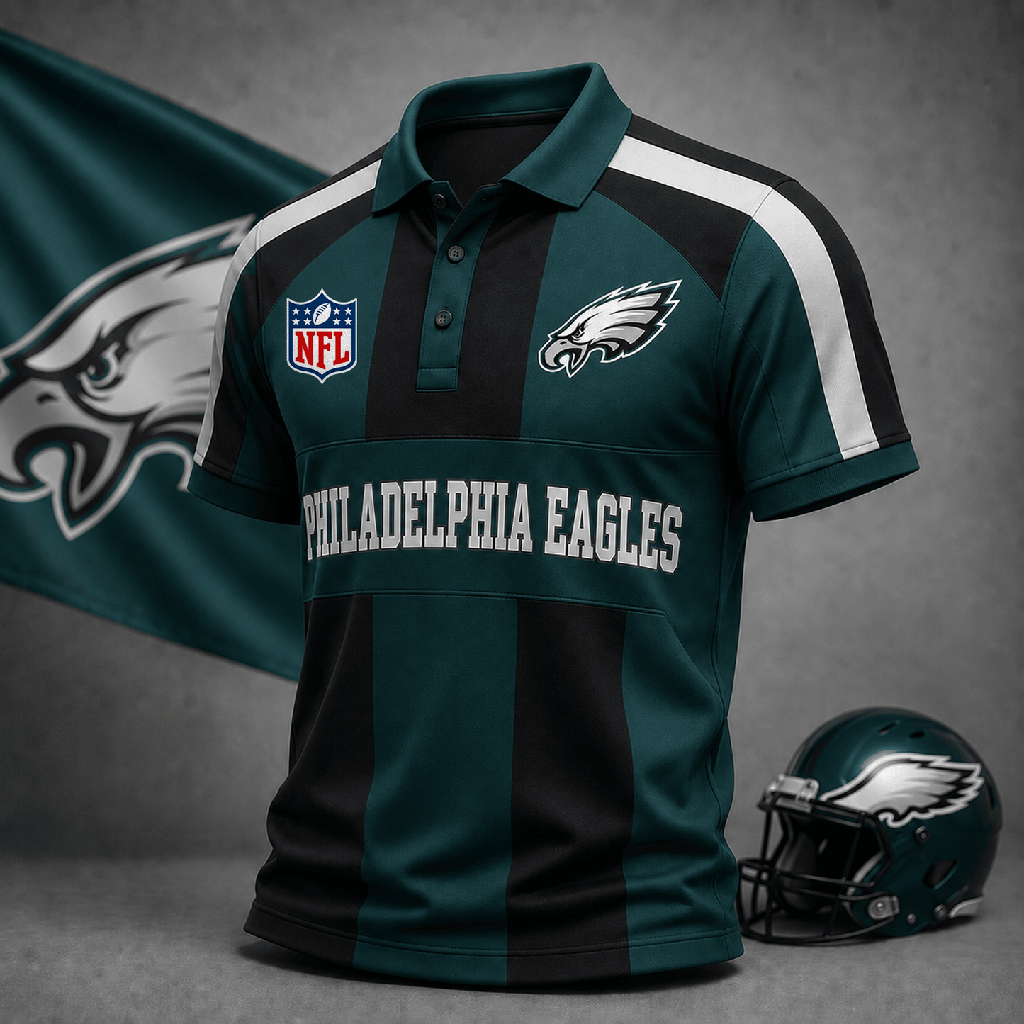 Premium NFL x PHI Heritage Stripe Rugby Polo Shirt