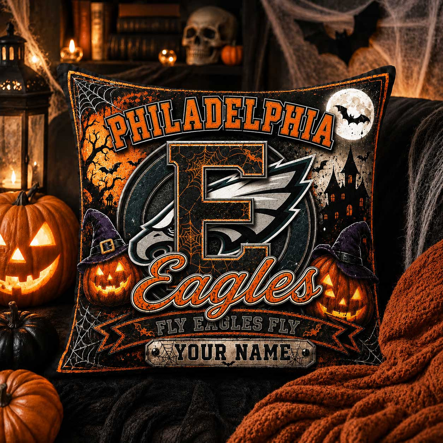 Premium NFL x PHI Spooky Season Fan Personalized Pillow