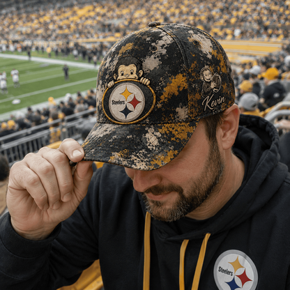 Premium NFL x PIT Curious George Custom Name Classic Cap For Passionate Game Day Fans