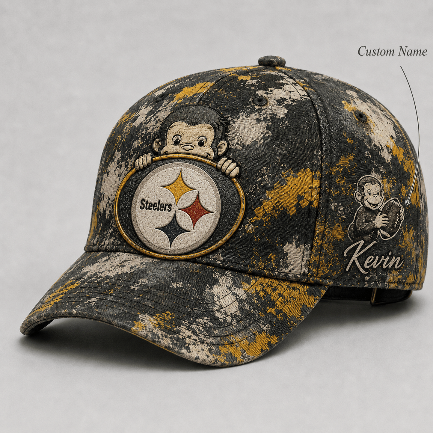 Premium NFL x PIT Curious George Custom Name Classic Cap For Passionate Game Day Fans