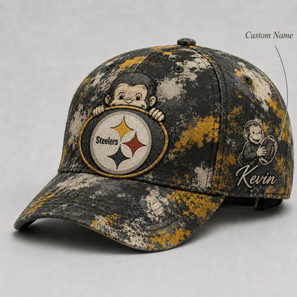 Premium NFL x PIT Curious George Custom Name Classic Cap For Passionate Game Day Fans