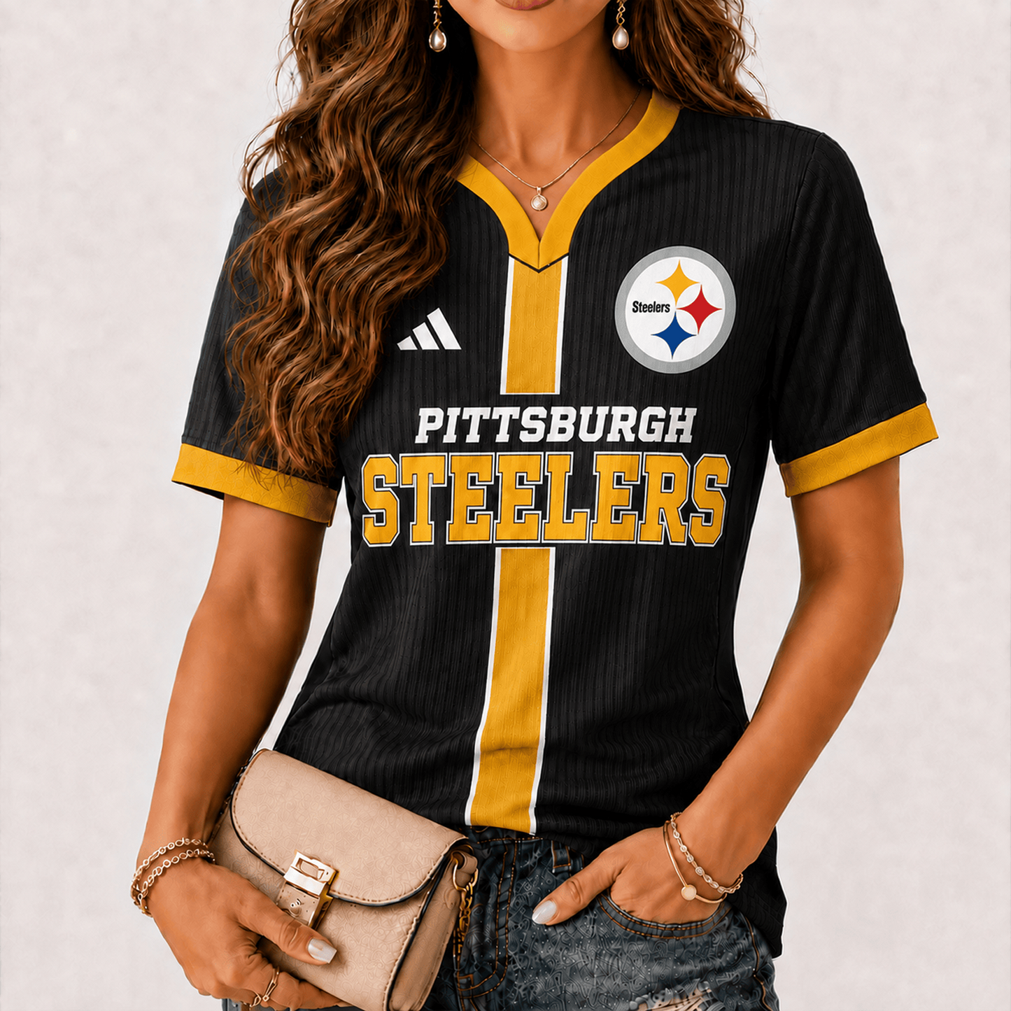 Premium NFL x PIT Game Day Women V-Neck Short Sleeve