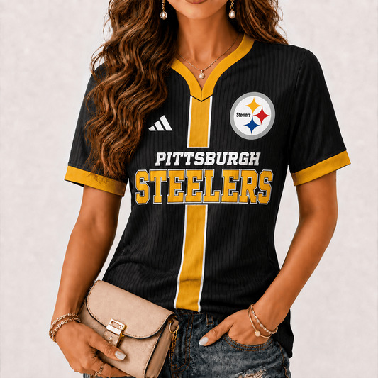 Premium NFL x PIT Game Day Women V-Neck Short Sleeve