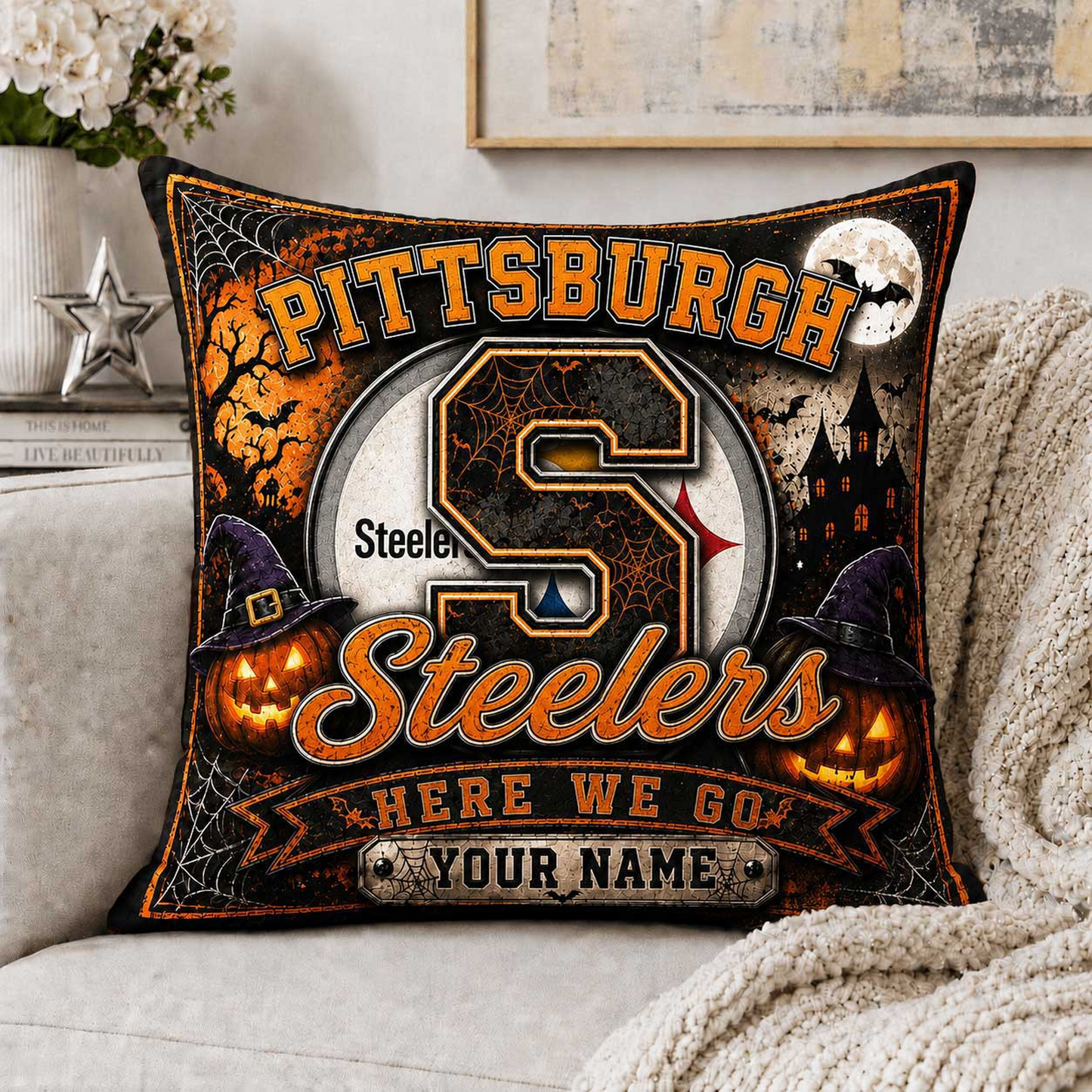Premium NFL x PIT Spooky Season Fan Personalized Pillow
