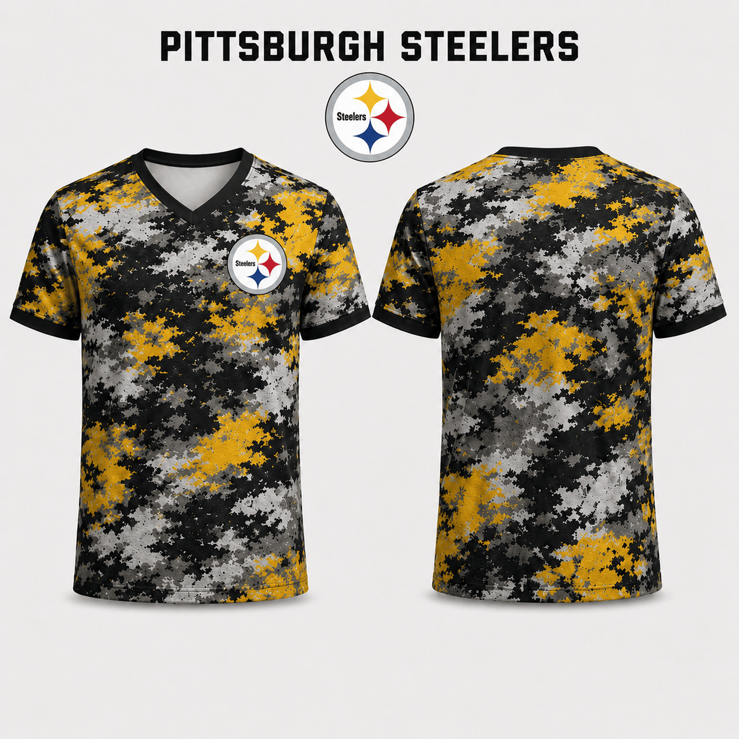 Premium NFL x PIT V-Neck Camo T-Shirt For Fans Loving Digital Camouflage