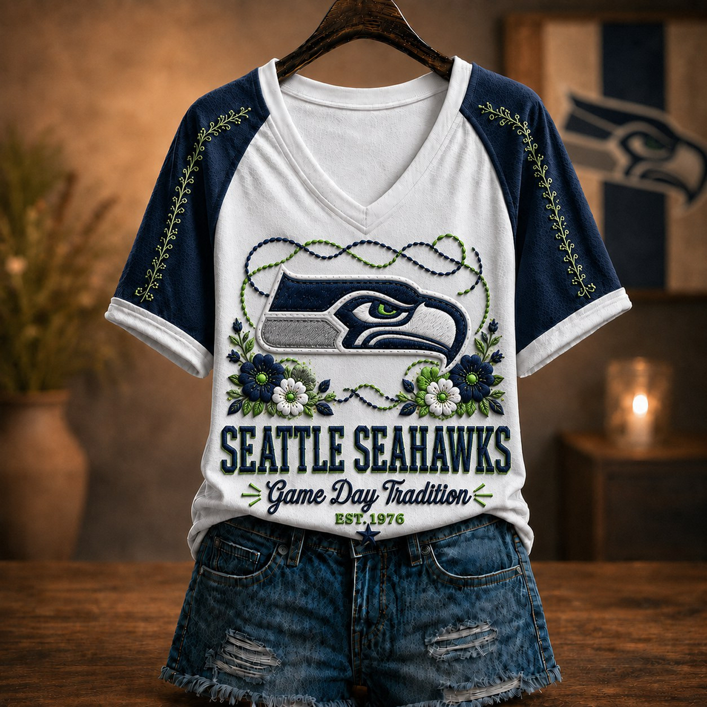 Premium NFL x SEA Raglan T-Shirt V-Neck