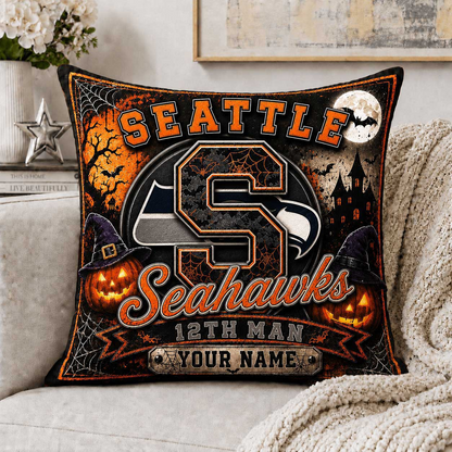 Premium NFL x SEA Spooky Season Fan Personalized Pillow