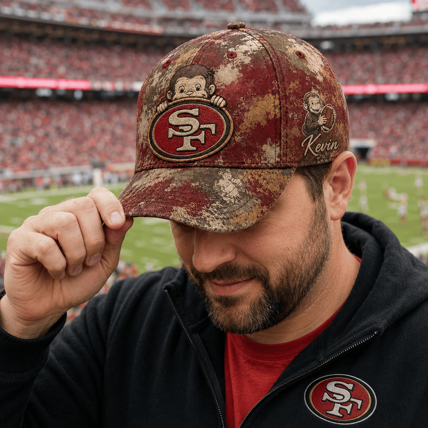Premium NFL x SF Curious George Custom Name Classic Cap For Passionate Game Day Fans
