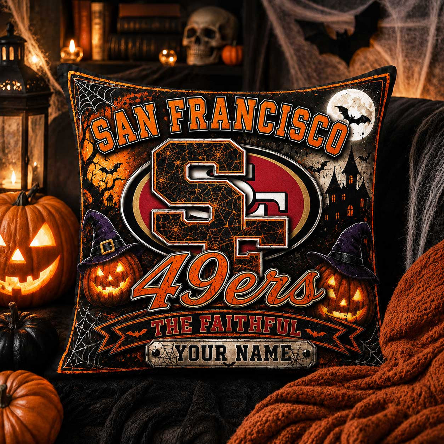 Premium NFL x SF Spooky Season Fan Personalized Pillow