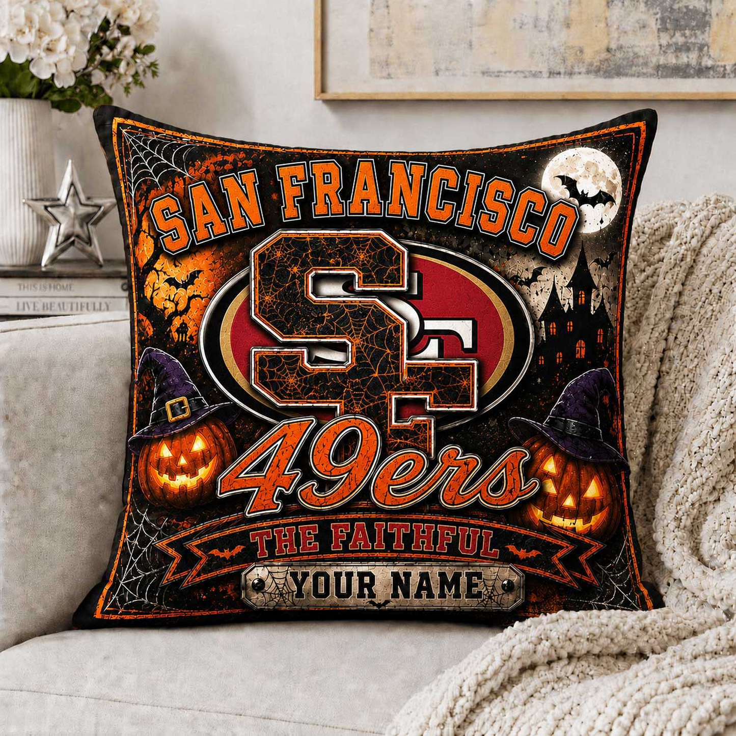 Premium NFL x SF Spooky Season Fan Personalized Pillow