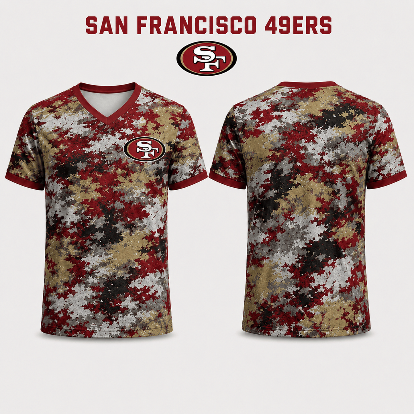 Premium NFL x SF V-Neck Camo T-Shirt For Fans Loving Digital Camouflage