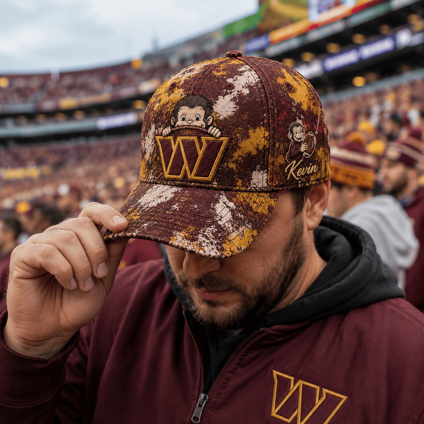 Premium NFL x WAS Curious George Custom Name Classic Cap For Passionate Game Day Fans