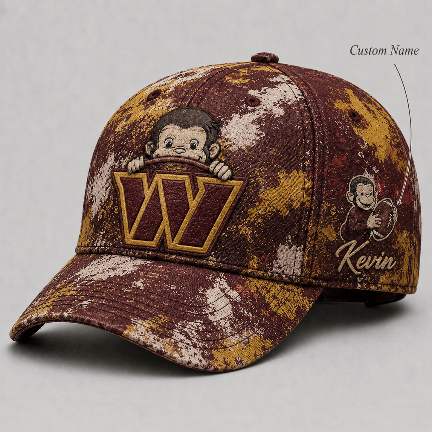 Premium NFL x WAS Curious George Custom Name Classic Cap For Passionate Game Day Fans