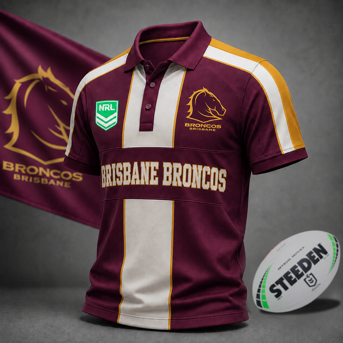 Premium NRL x BRI Heritage Stripe Rugby Polo Shirt