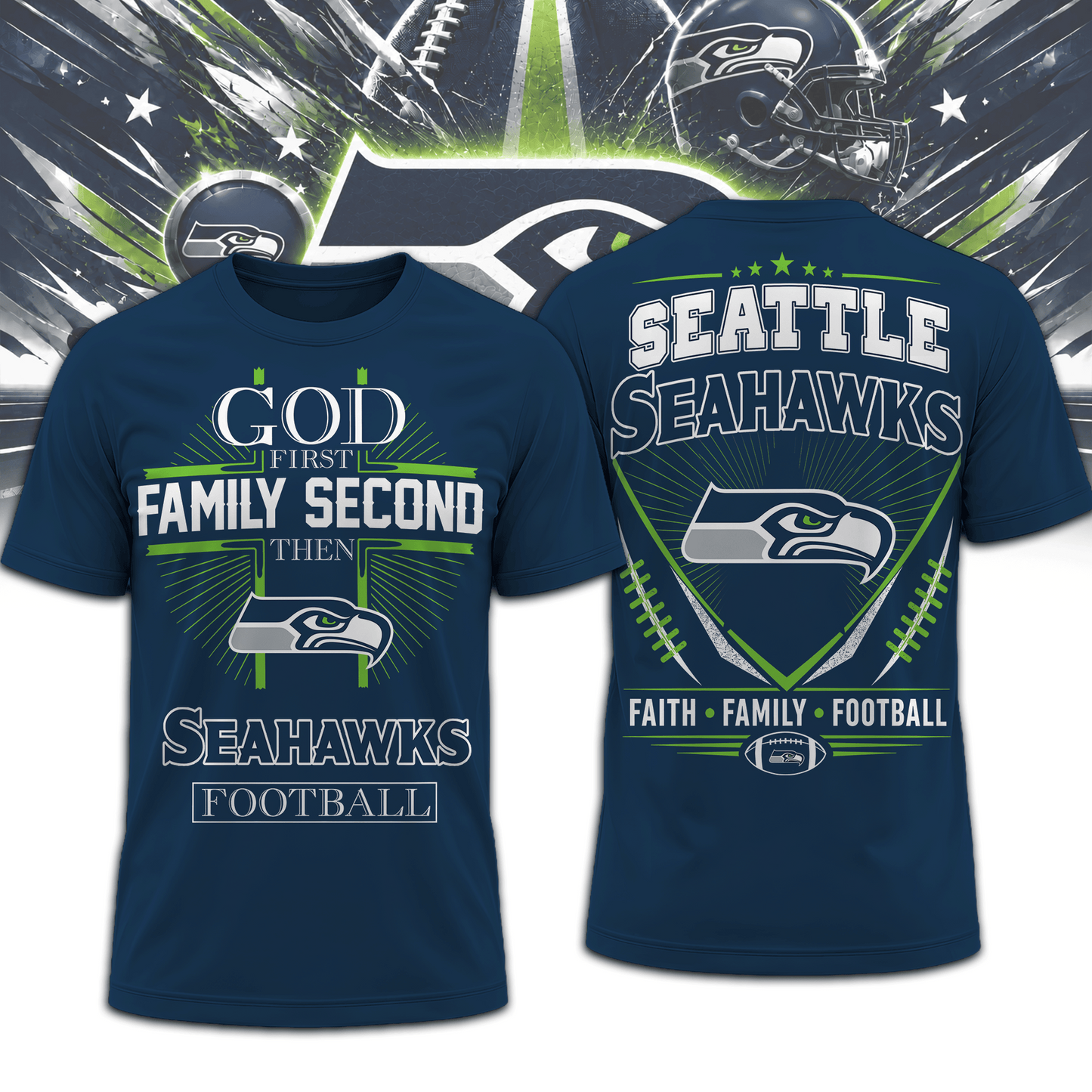 SEA x NFL Faith, Family, Football 3D Shirt