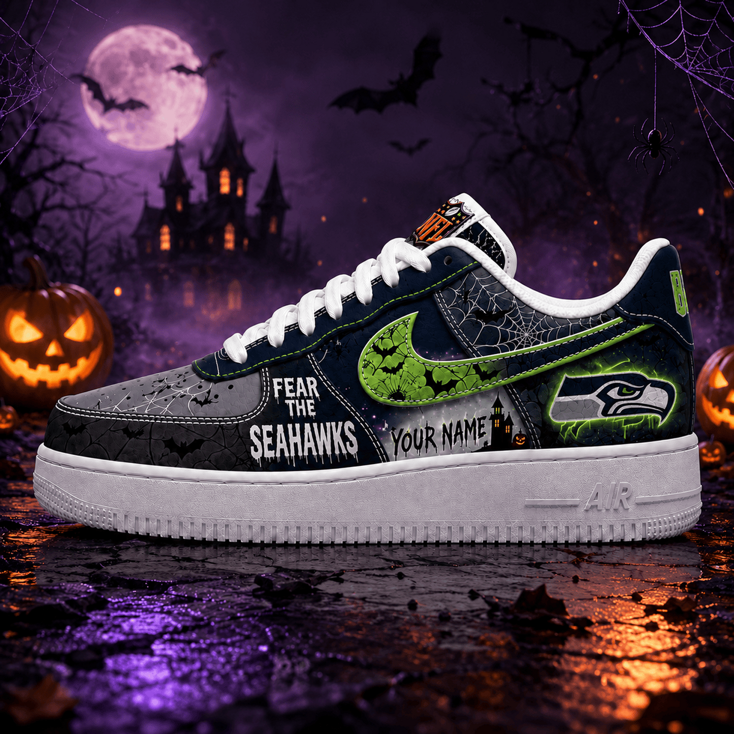 SEA x NFL Fear The Team Halloween AF1 Sneakers 1807
