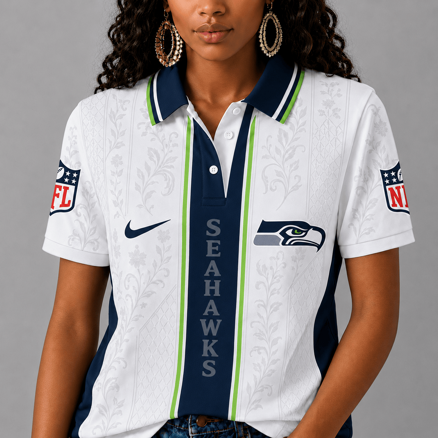 SEA x NFL Premium Floral Elegance Polo Shirt