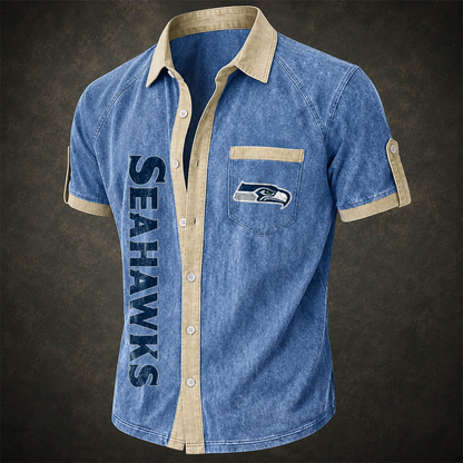SEA x NFL Short-Sleeve Button-Up Sports Shirt