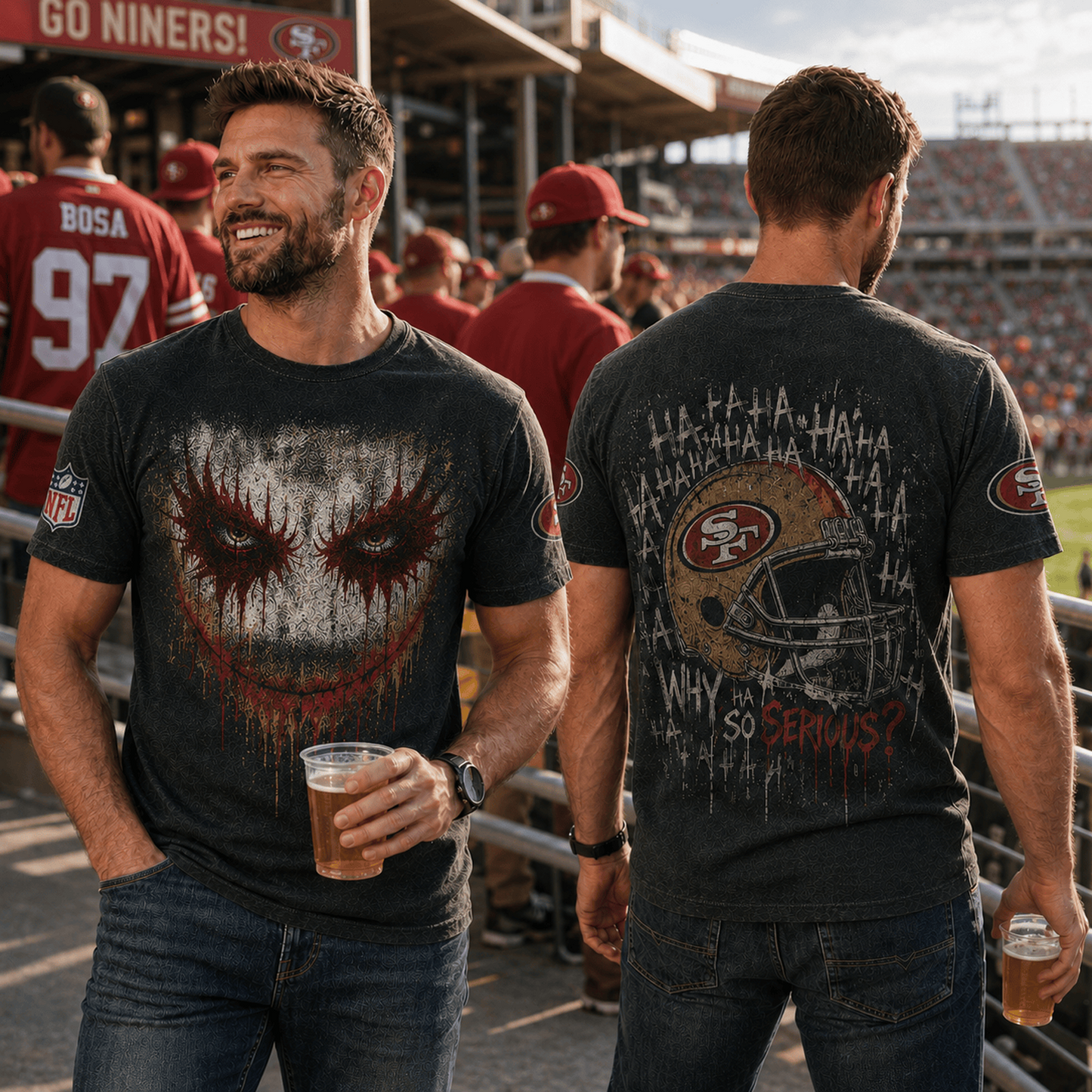 SF x NFL Premium Joker 3D T-Shirt For Football Fans Loving Dark Aesthetic