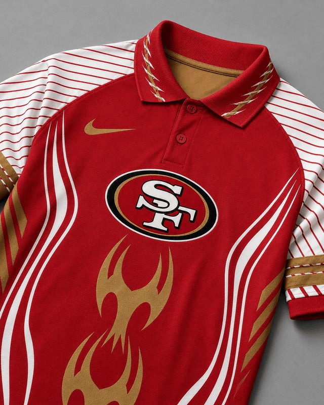 SF49 Premium NFL Flame Stripe Athletic Polo Shirt