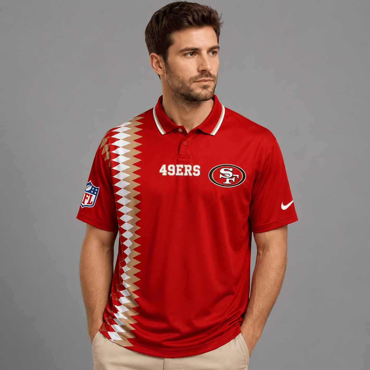 SF49 Premium NFL Men’s Sporty Zigzag Stripe Polo Shirt