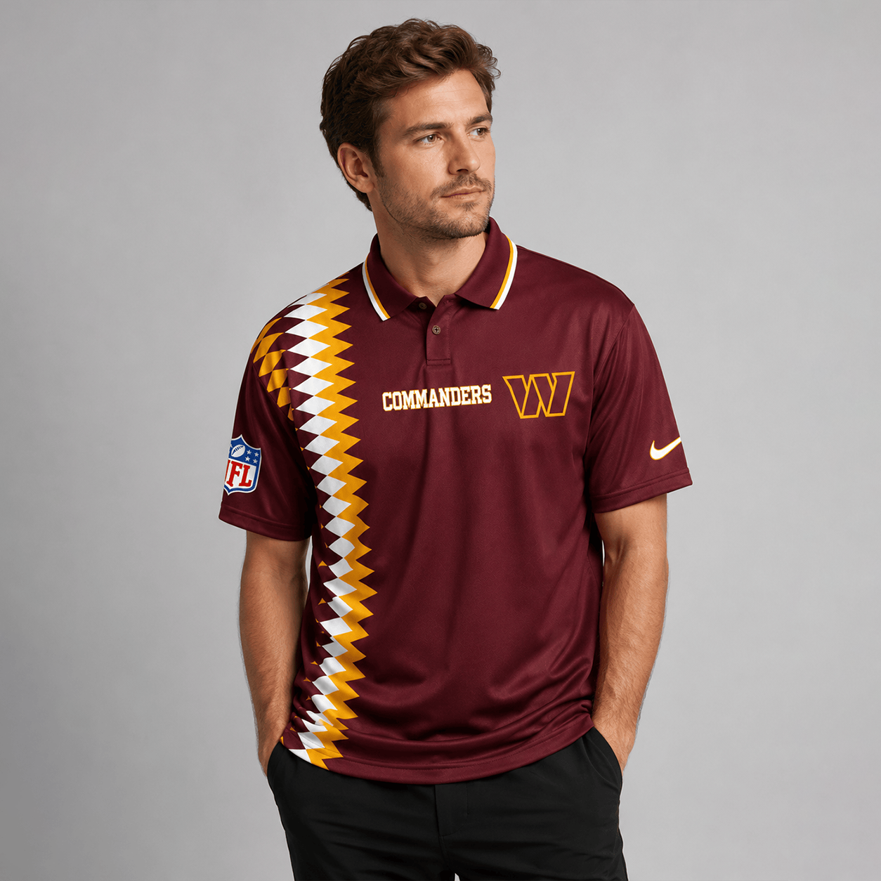 WC Premium NFL Men’s Sporty Zigzag Stripe Polo Shirt
